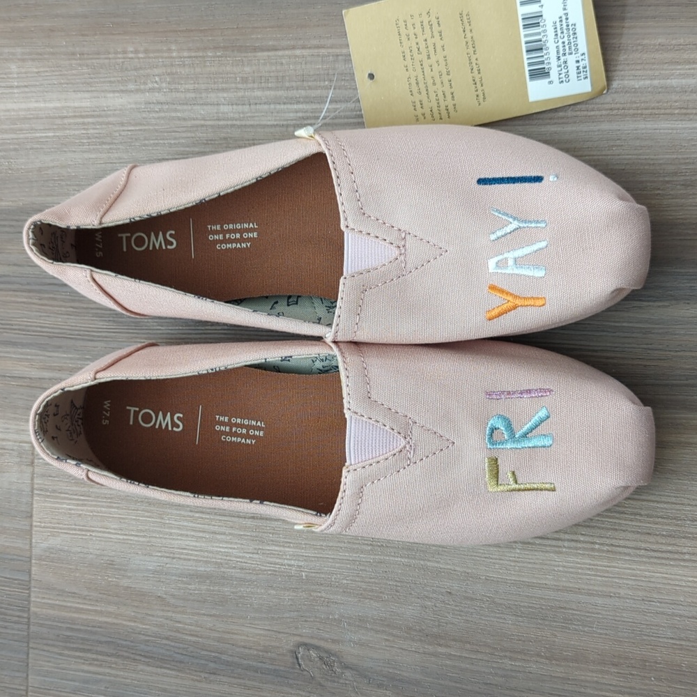 Tom's pink FRIYAY! slipons